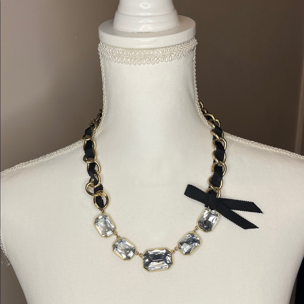 Ann Taylor Gold and Black Ribbon Necklace